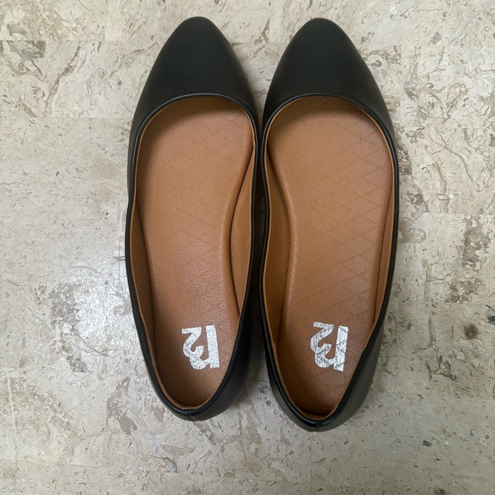 Black Faux Leather Slip On Flat Pointed Toe Maren R2